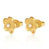Suministro directo transfronterizo de pendientes de acero inoxidable florales de color dorado con incrustaciones de circonita, accesorios de oreja versátiles simples y elegantes para mujer