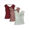 Estilo Deseo Puro Edición Verano Ajustado Tres Piezas Cuello Oscilante Hombro Descubierto Sentido del Diseño Camiseta sin Mangas Cintura Plisada Manga Corta Top