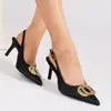 2025 Nuevos Zapatos de Tacón Alto Fino con Punta Aguda Zapatos de Tacón de Aguja Sandalias de Tacón Alto de Satén de Moda con Hebilla Metálica