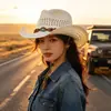 2026 Nuevo Estilo Vaquero Occidental Ala Ancha Plegable Protección Solar de Verano Transpirable Unisex Sombrero de Paja Sombrilla