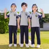 Uniforme escolar de manga corta y pantalón largo para estudiantes de primaria, uniforme escolar de verano para niños, pantalones deportivos largos ligeros, uniforme de jardín de infantes