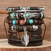 Pulsera Bohemia Retro Europea de Cuero Personalizada de Venta Caliente Pulsera de Cuero Tejido Multicapa Pulsera Retro Apilable para Hombres