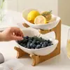 Prato de Frutas Cerâmico Multicamadas de Alto Acabamento para Reuniões de Ano Novo, Mesa de Centro da Sala de Estar, Porta-Petiscos e Nozes Doméstico, Bandeja de Exibição de Mesa