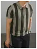 Camisa de Malla con Cortes Rayas en Contraste Estilo Coreano 2025 para Hombre Verano Estilo Casual Ligero Maduro Tejida de Punto Mangas Cortas Paul