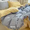 Juego de ropa de cama de cuatro piezas de algodón 100% teñido en hilo y lavado, ropa de cama de algodón puro con borde de concha, funda de edredón, sábana, juego de tres piezas para dormitorio individual