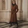 Tiktok Europeo y Americano Ruso Invierno Venta Caliente Nuevo Clásico Marrón Elegante Capaz Chaqueta de Abrigo de Lana para Mujer