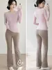 Ropa de Yoga de Secado Rápido Seleccionada Cuidadosamente Directo de Fábrica, Corte Ajustado, Tops Deportivos Transpirables, Cuello Redondo, Mangas Largas Elásticas para Pilates