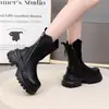 Botas Martin de suela gruesa para mujer estilo británico Otoño/Invierno 2026 nuevas ligeras suela suave media pantorrilla con forro de terciopelo cálidas adelgazantes botas de algodón