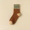 Meias Grossas de Terry para Mulheres, Meias de Algodão para Outono e Inverno de Cano Médio, Meias Listradas Aconchegantes Engrossadas para Maternidade, Meias Longas Femininas para Casa e Dormir