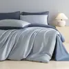 Juego de Cuatro Piezas de Satén 100% Algodón de Fibra Larga Clase A Lujo Ligero Color Sólido Bicolor Estilo Hotel Sábana Funda Nórdica Ropa de Cama 4