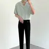 Camisa de Hielo Suelta Casual de Gama Alta con Cuello Cubano de Manga Corta para Hombre, Top Fresco y Moderno de Verano de Media Manga