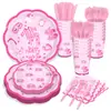 Mm257 Pijama de Encaje Pijama de Fiesta Vajilla de Fiesta para 8 Personas Set de 4 Piezas Plato de Papel Servilleta de Papel Vaso de Papel
