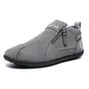 Sapatos Masculinos Outono e Inverno Novo Estilo Mocassins com Solado Macio Antiderrapante com Zíper Modernos Versáteis Retro Casuais Slip-On