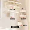 Toallero de doble pliegue, toallero de baño de pared sin taladro, estante de almacenamiento multifuncional para baño del hogar