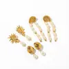 Pendientes Yingtai de Acero Inoxidable y Acero de Titanio Estilo Océano Ins Europeo y Americano Perla de Imitación Elegantes Pulidos Chapado al Vacío Oro de 18K para Mujer