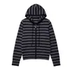 Cárdigan de punto a rayas con capucha para mujer, corte ajustado, con cremallera y cordón, chaqueta versátil, estilo coreano, casual y adecuado para ir al trabajo