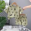Ropa de Verano para Niño 2025 Verano Nuevo Estilo Occidental Infantil Estampado Completo Manga Corta Dos Piezas Ropa de Verano para Bebé