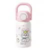 Taza térmica infantil de acero inoxidable 316 con diseño de dibujos animados, con doble popote para niños y niñas, vaso de agua portátil con asa para estudiantes
