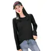 Nueva Camiseta de Estilo Coreano para Mujer, Cuello Redondo, Manga Larga, Color Sólido, Camiseta Básica Holgada para Mujer, Moderna