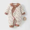 Ropa exterior nueva de estilo con estampado floral para bebé, mameluco acolchado sin costuras de grado A para recién nacido, otoño/invierno, 40g
