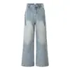 A126 Tendencia Streetwear Americano Unisex Gama Alta Lavado Rasgado Diseño Desconstruido Jeans Sueltos Micro-Campana para Hombre