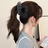 Elegante Presilha Banana Plissada com Estampa de Leopardo em Renda para Mulheres, Presilha Versátil para Rabo de Cavalo, Estilo Coreano Moda de Hong Kong Acessório de Cabelo, Presilha Vertical