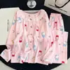 [Algodón nube de alta calidad] Conjunto de pijama largo de manga larga, cuello redondo, con ribete de encaje, talla grande para mujer, adecuado para usar como ropa de estar