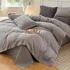 Estilo japonés Nube algodón suave lavado estilo sin estampado botón juego de cuatro piezas individual doble color sólido sábana sábana ajustable juego de tres piezas