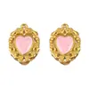 Colgante de Acero Inoxidable Esmaltado Corazón Rosa Melocotón Corona Tulipán Rosa Rosa Colgante Pulsera DIY