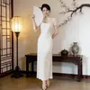 Novo Vestido Longo Cheongsam Melhorado em Estilo Chinês, Vestido Elegante de Alta Qualidade para Clubes KTV, Uniforme de Massoterapeuta