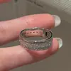 Anel Trançado de Prata de Lei S925 Design de Nicho Geométrico Vintage Zircônia Cravejado com Diamante Anel Aberto Joia