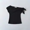 25 Novos Designs de Blusas Sexy para Meninas com Múltiplas Formas de Usar, Ombro a Ombro, Alças Finas, Blusas Curtas Sexy Americanas de Ombro Inclinado Slim para Mulheres