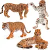Set de 4 Figuras Realistas de Tigre Figuras de Animales Salvajes de PVC Incluye Tigres Macho y Hembra con Cachorros Juguetes Educativos para el Juego y la Decoración de Niños