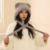 Gorro de Terciopelo Blanco, Lindo Gorro de Oso, Gorro de Punto de Otoño e Invierno para Mujer, Circunferencia de Cabeza Grande, Cálido Gorro Protector de Orejas de Gato, Resistente al Viento