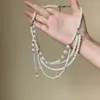 Collar de Perlas Multicapa con Borla Francesa Lujo Ligero Moda de Gama Alta Exquisito Diseño de Cadena para Clavícula Sentido del Diseño Accesorio de Collar de Nicho para Mujeres