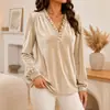 Roupa feminina europeia e americana de 2026 desenvolvida internamente estação independente da Amazon top camisa casual de veludo com mangas compridas e decote em V