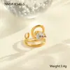 Moda Transfronteriza Europea y Americana Exquisito Anillo de Circonita Anillo de Acero Inoxidable Chapado en Oro de 18 Quilates Diseño Versátil Joyería al por Mayor