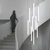 Edifício de villa duplex hall de escada rolante arranha-céu lustre longo design de tira simples moderno lâmpadas de recepção