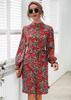 Una gran cantidad de ropa transfronteriza europea y americana para mujer otoño e invierno Amazon vestido de manga farol con cuello alto falda de línea A de encaje floral
