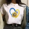 Camiseta Feminina Estampada Batimento Cardíaco Azul e Amarelo Moda Y2K Camiseta de Manga Curta para Mulheres Streetwear Harajuku Anos 90