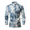 Camisa de Manga Larga con Hebilla Estilo Chino para Hombre Nueva Marca Trendy Estilo Chino Camisa de Moda con Cuello Vertical y Flores Casual Ajustada Camisa Trendy para Hombre