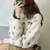 Design único, suéter redondo jacquard floral jovem para mulheres, nova moda outono e inverno, top de malha macio e versátil
