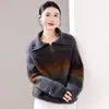 Nuevo Suéter de Punto con Cuello Alto y Media Cremallera de Lana Cachemir Otoño/Invierno 2026 Manga Larga Bloque de Color Rayas Suéter de Lana Cepillada