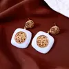 Set de Aretes y Collar Cuadrados con Goteo de Aceite Vintage, Cadena de Clavícula Elegante y a la Moda, Conjunto de Joyería Estilo Corte