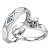Anillos de Pareja con Tamaño Ajustable, Chapados en Oro Blanco, Anillos de Boda para Hombres y Mujeres, Par Estilo Coreano, Regalo de San Valentín, Anillo de Diamante Simulado