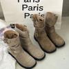 Botines Martin Cortos Apilados de Cuero Suave con Doble Hebilla para Mujer, Tendencia Otoño 2025 Botas Western Retro Arrugadas de Gamuza Planas para Mujer