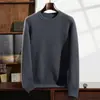 Nueva Camiseta Base de Punto de Cachemira para Hombre Otoño e Invierno 2024, Cuello Redondo, Suéter Interior Grueso de Manga Larga, Holgado y Casual