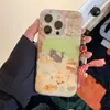 Funda de Teléfono Móvil Estilo Picnic Camping de una Sola Capa Gato Adecuada para Iphone16/15Pro Agujero Grande Manzana Fruta Set 14/13/12