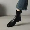 Botines cortos de piel genuina suave con textura de borrego, punta cuadrada y tacón grueso para mujer, botines elásticos ajustados de tacón medio, botines de primavera/verano, botines retro estilo Martin