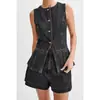 Set Transfronterizo de Mujer Amazon Moda Callejera Mezclilla Estilo Americano Top sin Mangas Shorts Versátiles de Moda en Stock para Exportación